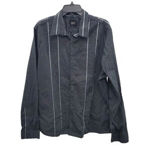 Guess Men's‎ Big Tall Black Silver Metallic Pinstripe L/S Button Up Shirt Sz XXL